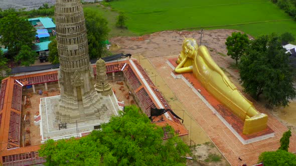 Wat Aranyikawas Temple Reclining Buddha and Pagoda in Chon Buri Thailand