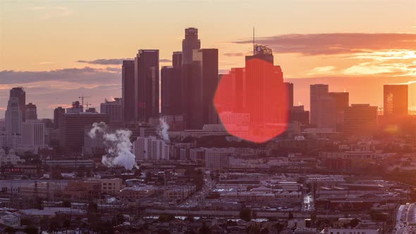 Downtown Los Angeles Skyline After Rain Sunset