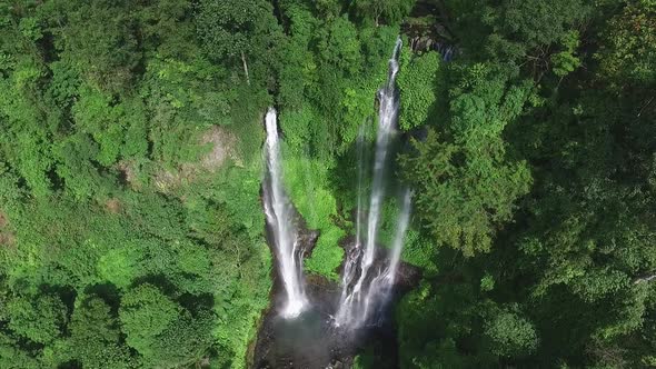 Aerial View of Waterfall in Green Rainforest