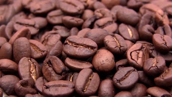 Roasted Coffee Beans Brown Color Lies on a Table