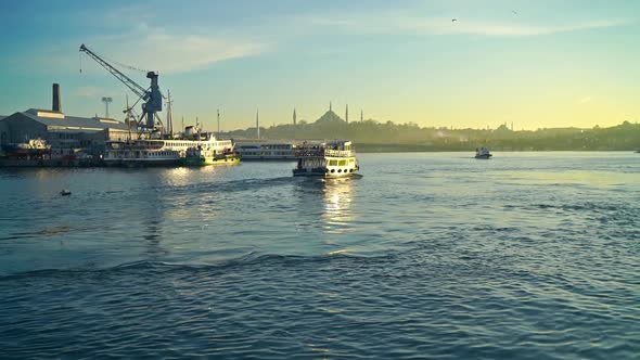 With the view of the Golden Horn, the blue sea and the sunset