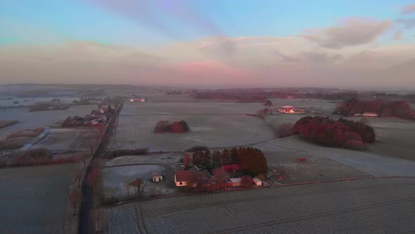 Drone flying over beautiful frozen landscape in Sweden