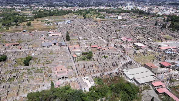 Aerial drone shot over Pompei,Italy.