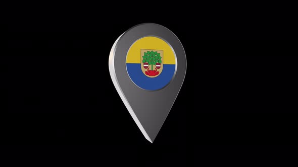 3d Animation Map Navigation Pointer With Flag Of Valmiera (Latvia) With Alpha Channel - 4K