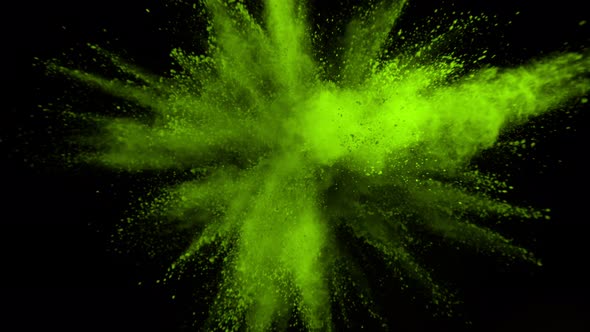 Super Slowmotion Shot of Green Powder Explosion Isolated on Black Background at 1000Fps