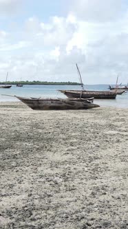 Vertical Video of Low Tide in the Ocean Near the Coast of Zanzibar Tanzania