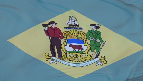 Flag of Delaware State Region of the United States Waving at Wind