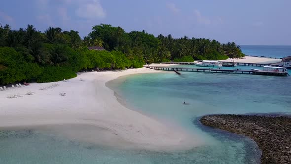 Aerial texture of coast beach voyage by blue sea with sand background