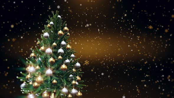 Christmas Tree With Shiny Lights And Golden Background