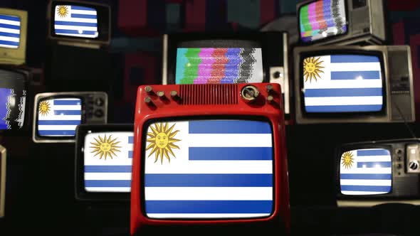 Uruguay flags and retro Televisions.