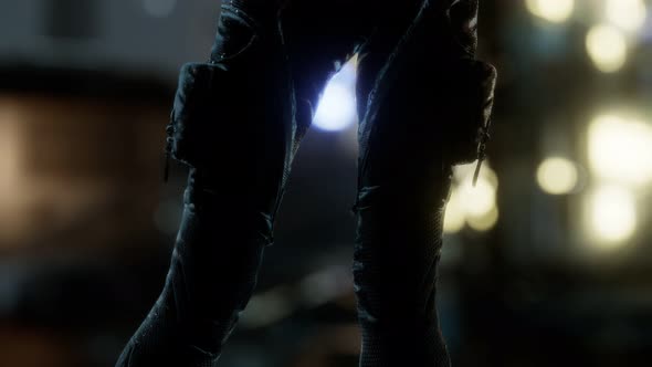 Futuristic Cyberpunk Style Young Woman with Neon Bokeh Lights alt