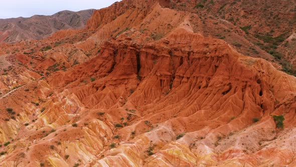 Aerial View of Desert Landscape in Kyrgyzstan at Sunset