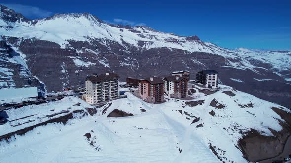 Ski station center at Andes Mountains. Snow winterness scenery.