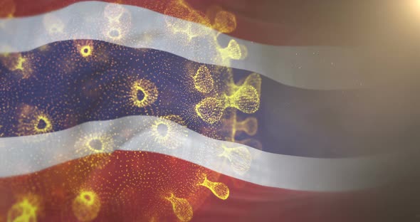 Thailand Flag With Corona Virus Bacteria 4K