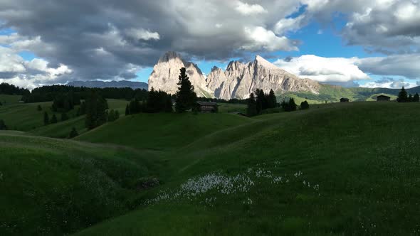 Evening on the Seiser Alm in the Dolomites mountains