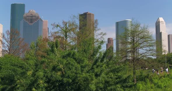 Establishing crane shot of downtown Houston