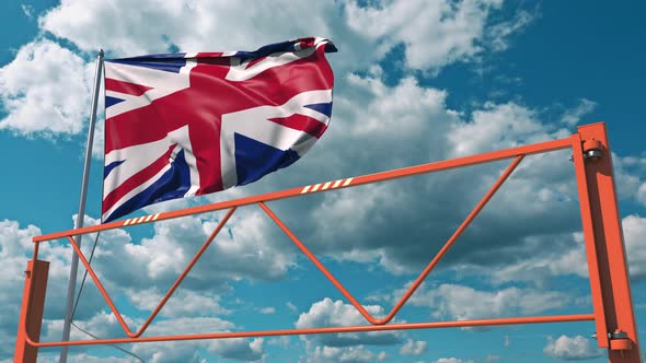 Swing Arm Road Barrier and Flag of the UK
