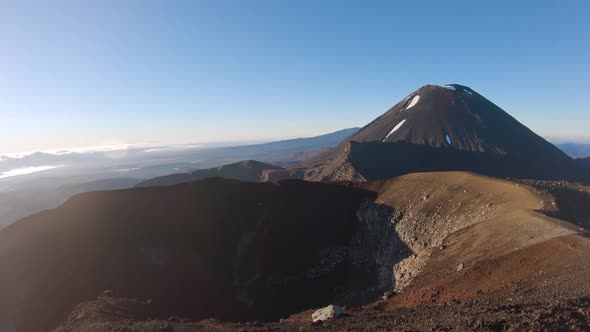 Sunrise on the Red Crater, view of Ngauruhoe. Tongariro National Park in New Zealand North Island.