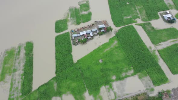 Aerial view of a residential district in Keraniganj flooded by monsoon rains in Dhaka province, Bang