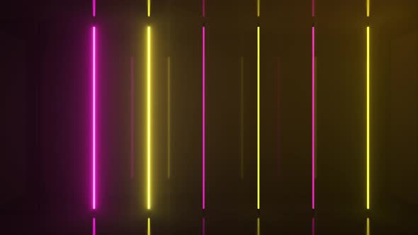 Neon Halogen Rainbow Yellow Pink Lamps Glow with Futuristic Bright Reflections