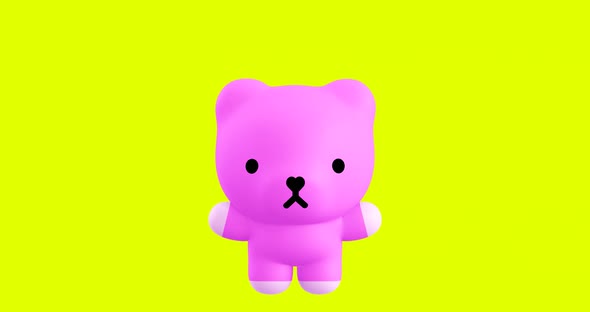 Funny Looped cartoon kawaii pink Bear character. Cute emotions and move animation. 4k video