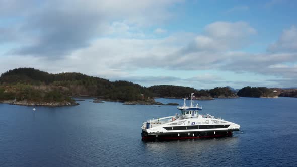 Circling around electric car and passenger vessel in Norway - Green technology