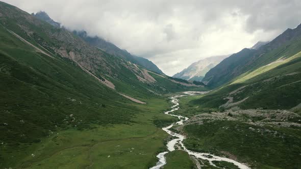 Aerial Landscape of Mountain Valley in Kazakhstan