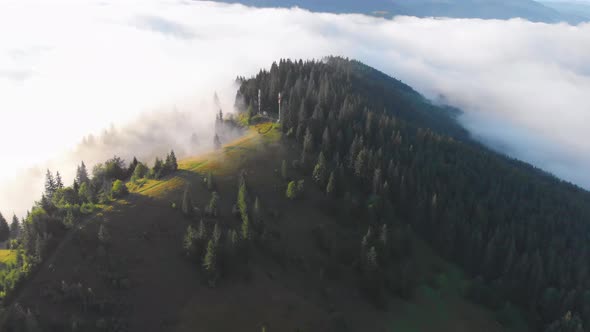 Aerial View of Tower Mobile Station in Carpathian Mountains, Gsm. Ukraine.