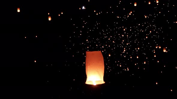 Sky Lanterns Fly Into The Night Sky