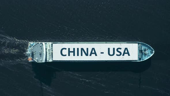 CHINA  USA Text on a Cargo Ship
