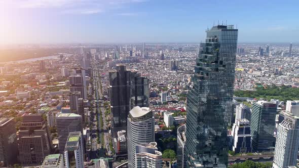 4k Aerial city view of Bangkok dowtnown, Flying over Bangkok, Thailand.