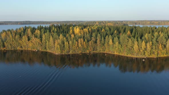 A Drone Shot of the Tall Trees in the Middle of Lake Saimaa
