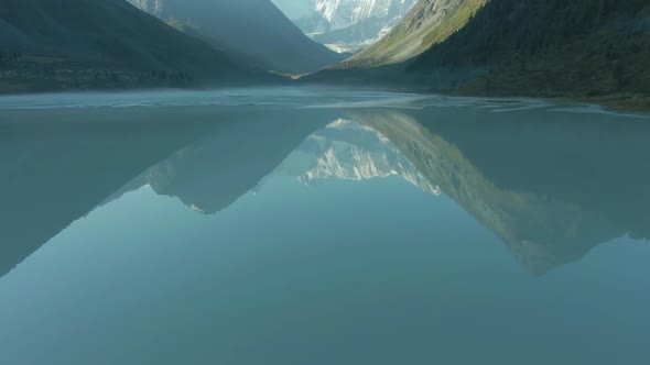 Akkem Lake and Altai Mountains in Summer Morning. Siberia, Russia. Aerial View