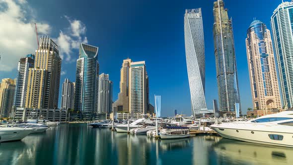 View of Dubai Marina Tallest Towers in Duba Timelapse Hyperlapse