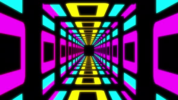 abstract colorful retro tunnel. Retro game style infinite tunnel seamless loop animation.