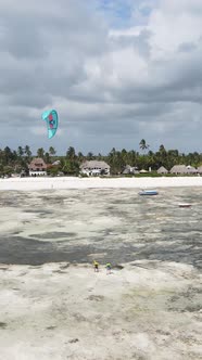 Vertical Video of Low Tide in the Ocean Near the Coast of Zanzibar Tanzania