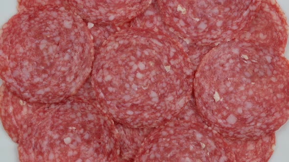 Slices of salami. sausage cut