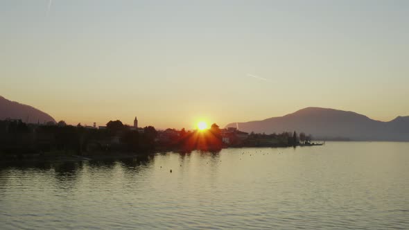 Arial shot of the sunset of Iseo Lake -Italy Filmed on Dji Mavic pro 2 - 10 bit 4:2:2