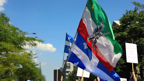 Flag Flying High in Air During Protest