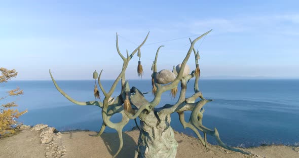 Lake Baikal landscape Iconic landmark - Baikal Keeper Tree Tranquil Aerial View 