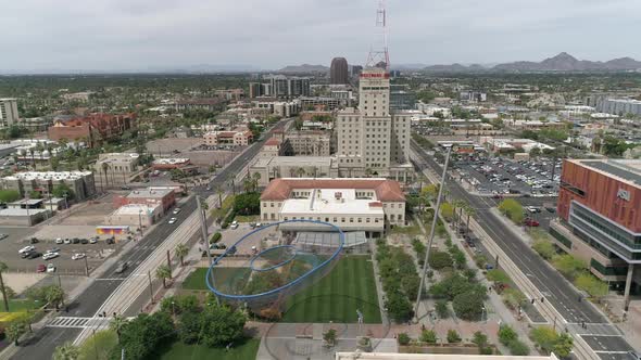Aerial view of Westward Ho and a park alt