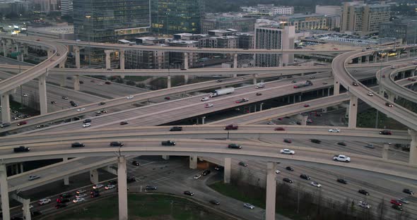 Aerial of cars on I-10 West freeway in Houston, Texas