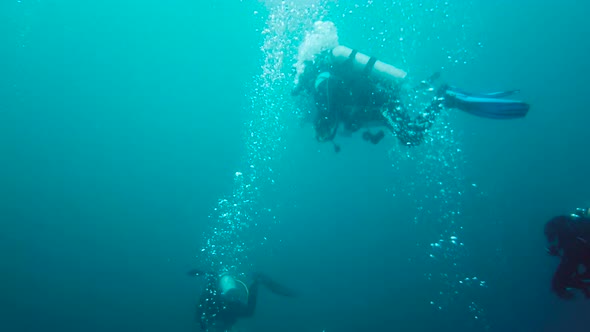 Scuba Divers Underwater. Leyte, Philippines.