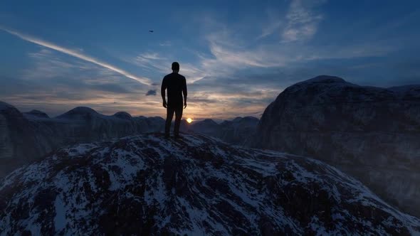 A Man Successfully Climbed The Mountain And Looked Down From The Top 4K