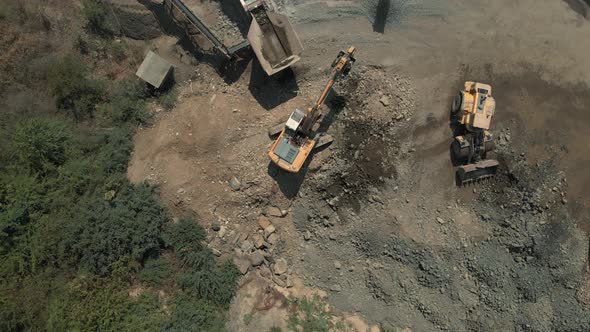 Aerial View of Heavy Machinery at the Quarry
