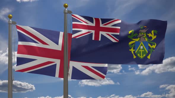 United Kingdom Flag Vs Pitcairn Islands Flag On Flagpole