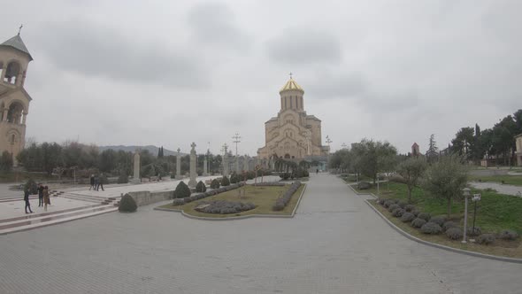 Aerial view of Old Tbilisi. Sameba Cathedral. Avlabari. Georgia
