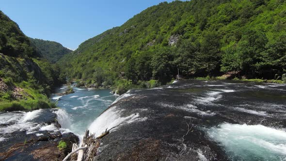 Fast Extreme Dive Flight Over the Epic Waterfall at Exotic Una River Aerial View