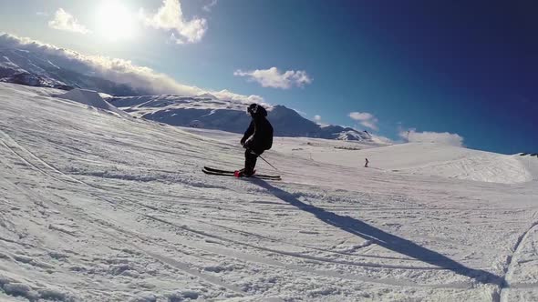 A young man skiing.