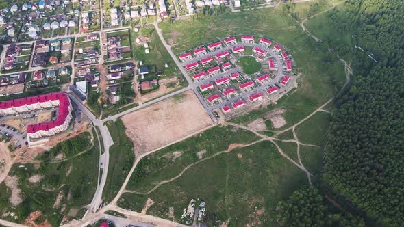 New Modern Cottage Village on the Outskirts of the City Aerial View